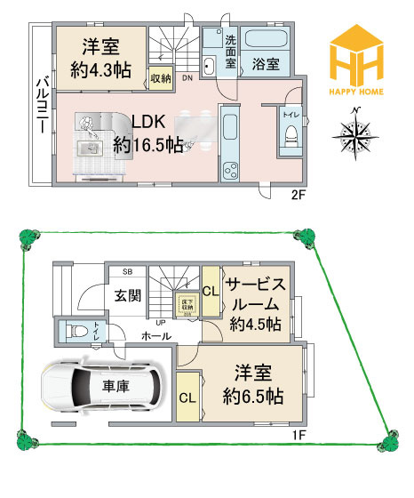 ハートフルタウン一ヶ谷町新築一戸建て│2SLDK+駐車1台可（ビルトインガレージ）の間取り|※現況と図面が異なる場合現況を優先いたします。