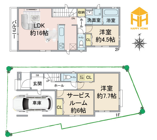 ハートフルタウン一ヶ谷町新築一戸建て│2SLDK+駐車1台可（ビルトインガレージ）の間取り|※現況と図面が異なる場合現況を優先いたします。