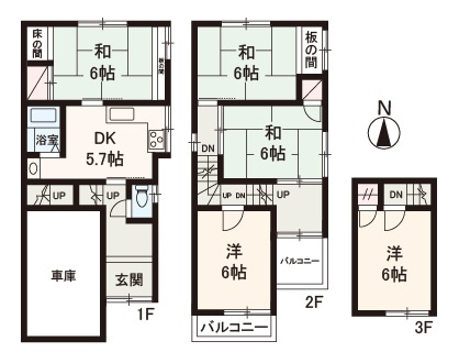 【間取り】 | 堺市西区浜寺石津町西5丁　中古戸建 | 全居室6帖以上、5DKの間取り！家族がゆったりと暮らせます。即お引渡し可能です！