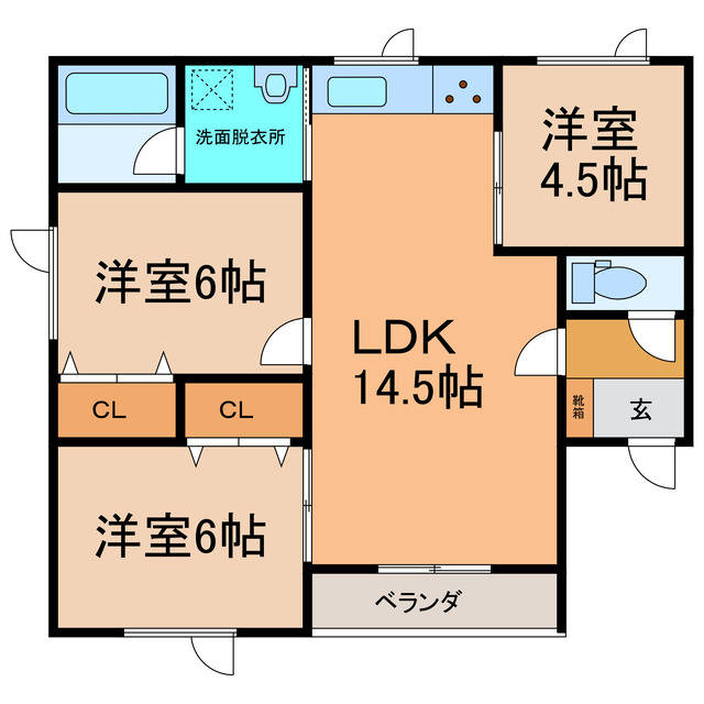 西24南4上下二戸借家　D棟の間取り