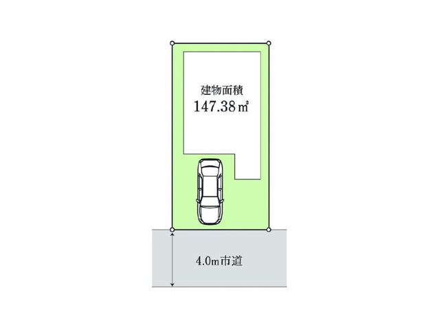 【区画図】 | 朝霞市朝志ヶ丘3丁目　中古一戸建住宅　(丸井志木店) | 4ｍ道路に面したカースペース付。
前面道路は交通量が少ないので車の出し入れもスムーズです。