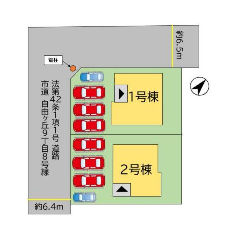 宗像市自由ヶ丘9丁目第3-2棟（1号棟）の区画図|配置図（1号棟）
