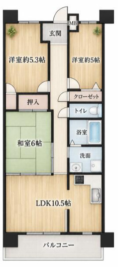 プレステージ明石西Ⅱ　4階の間取り|3LDKです。