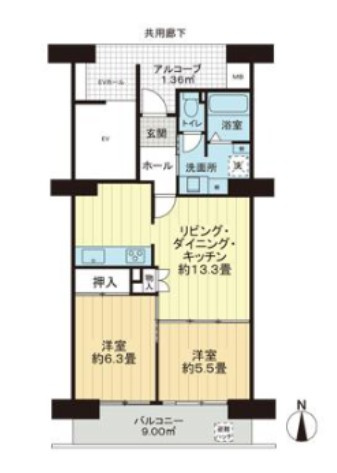 【間取り】 | コンフォール上倉田1号棟 | ファミリーにもおすすめの2LDKの間取りです！