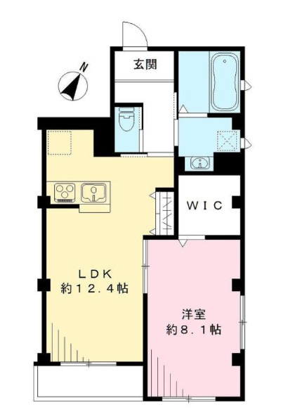 セント・モリスの間取り|南東向きバルコニー角部屋1LDKカウンターキッチンにウォークインクローゼット