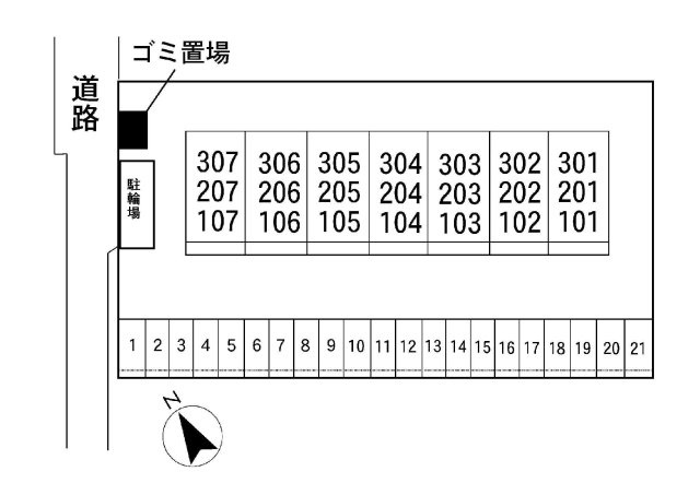 パフィー21の区画図|駐輪場の案内図です