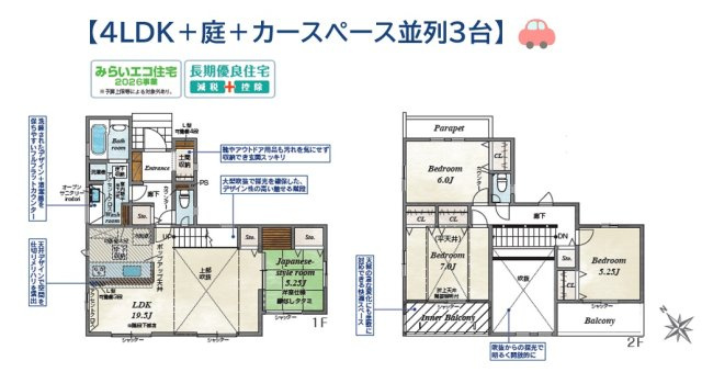 平塚市岡崎2期　新築戸建　全1棟の間取り|吹抜のLDKは、明るく開放感のある空間でゆったり過ごせます♪
急な天候の変化にも対応できるインナーバルコニー◎