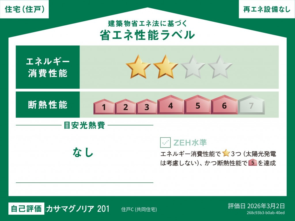 カサマグノリアの省エネ性能ラベル|ZHE認証取得済み
