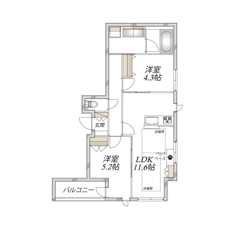 【間取り】 | （仮称）碑文谷６丁目メゾン | 2LDK