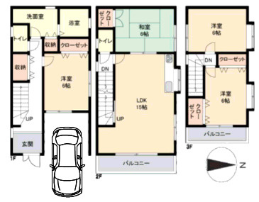 尼崎市武庫町　中古戸建の間取り