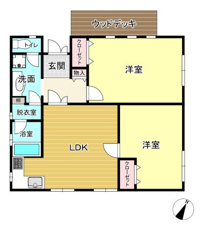 閑静な別荘地に建つコンパクトな平屋の間取り|2DKの使いやすい間取り