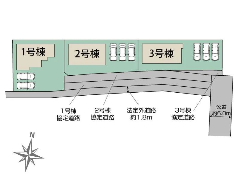 [新築住宅] 鴻巣市滝馬室 全3棟の区画図