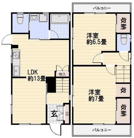 大谷町1丁目の間取り|全室2面採光・両面バルコニー　南向き陽当たり・通風良好