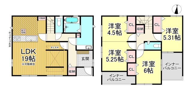 半田市青山6丁目　全2棟　1号棟の間取り|1号棟　3（4）LDK♪