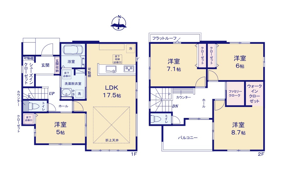 ケイアイフィット　ひたちなか市外野　1期 　1の間取り|　
☆洗面室2WAY出入り口の回遊性のある間取りで生活動線をコンパクトに。SIC、WICなど収納スペース充実でスッキリ片付きます♪全室明るい二面窓、通風も良好です。