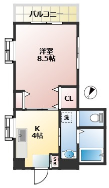 ハイツリバーサイド　3面採光　出窓　独立洗面台の間取り
