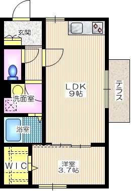 グランツ妙蓮寺の間取り|東向き角部屋２面採光　１ＬＤＫ＋ＷＩＣ