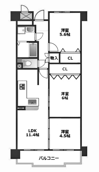 【間取り】 | 朝日プラザ桃山東 | 専有面積62.58㎡