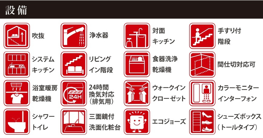 松戸市殿平賀新築戸建【殿平賀小学校：2分】の構造・工法・仕様|設備一覧