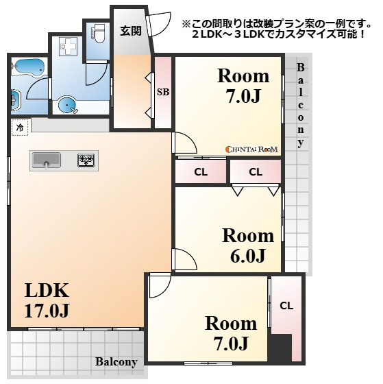芦屋市三条町の賃貸マンションの間取り