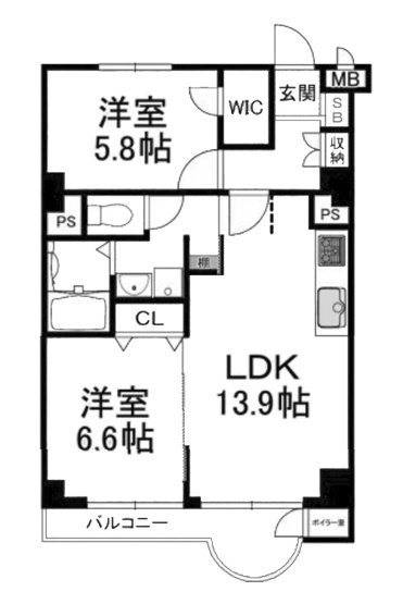 【間取り】 | 山科音羽マンションＡ棟 | 専有面積57.07㎡