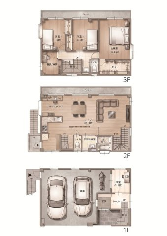 【間取り】 | 福岡市博多区井相田３丁目　戸建て | LDKを通って居室に向かう階段があるので家族のコミュニケーションが取りやすいです