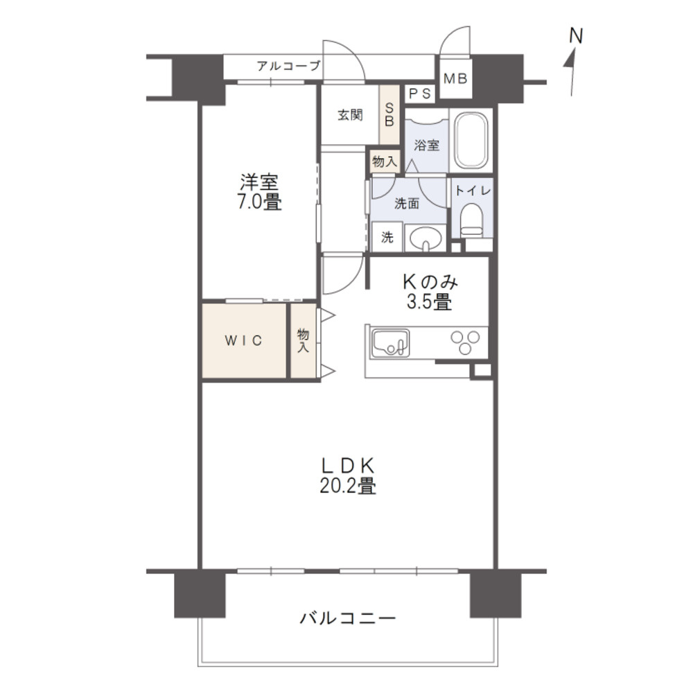 アルファライフ岡山駅南の間取り|専有面積60.50㎡のゆとりある1LDK+WICの間取り。