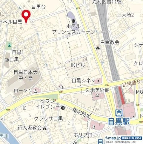 【地図】オーベル目黒