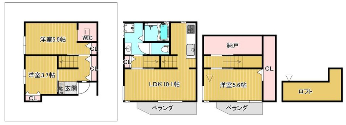 西宮市浜甲子園1丁目　中古戸建の間取り