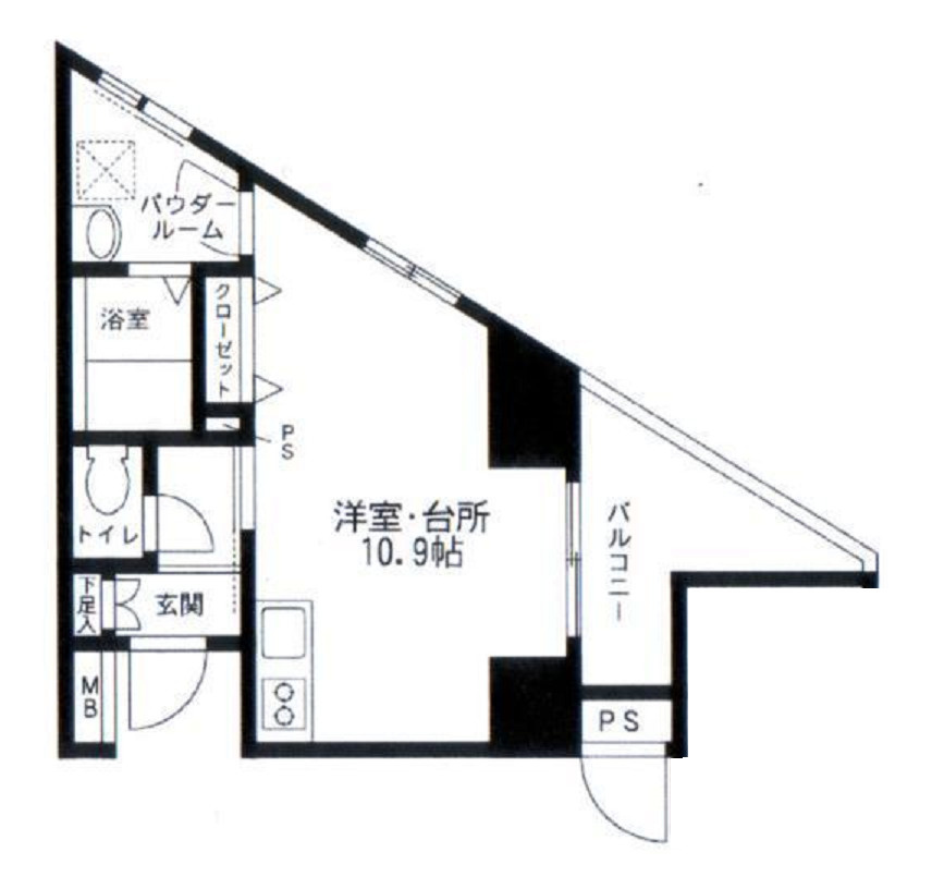 スカイプラザⅡの間取り|間取り　広々1R10.9帖バストイレ別独立洗面台！