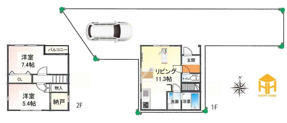 吹田市山田西1丁目中古戸建｜2SLDK＋駐車1台可の間取り|※図面と現況に相違がある場合は、現況を優先します。