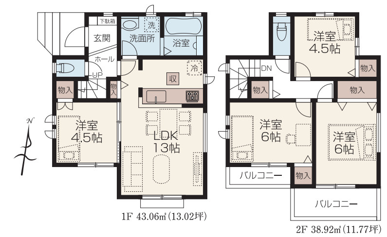 川越上野田町3期　新築戸建　ハートフルタウンの間取り