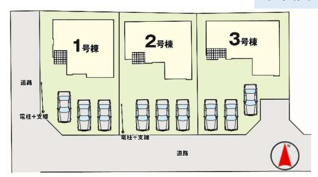 【LIGARE】宇都宮市西川田町 第3期 全3棟の区画図