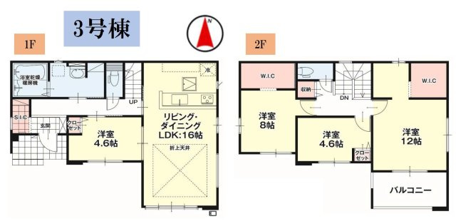 【LIGARE】宇都宮市西川田町 第3期 全3棟の間取り|○3号棟○
4LDK+SIC+2WIC+カースペース3台