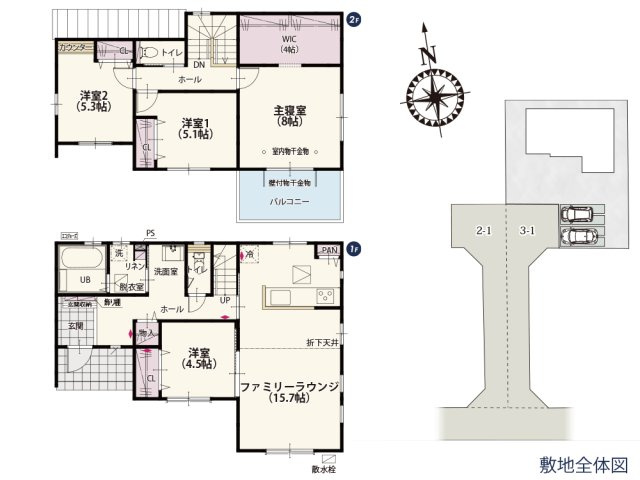 【間取り】 | 帰宅後すぐに手を洗える手洗い動線！洗面台と脱衣室を分離することで脱衣室を使用中でも洗面台を使える家族間のプライバシーにも配慮したプランです♪