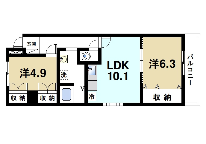 プラムキャッスルS-1の間取り|通風良好で明るく快適です