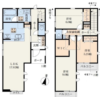 【間取り】 | 多摩市落合２丁目　全２棟　１号棟　仲介手数料無料 | ３LDK＋WIC＋小屋根裏収納
