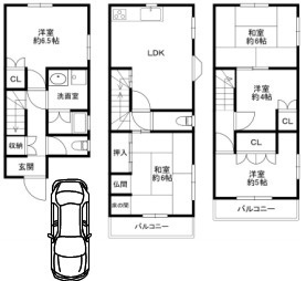 尼崎市栗山町　中古戸建の間取り