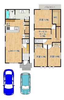 【間取り】 | 池尻中１丁目　新築一戸建 | 駐車２台可能です♪愛車の置き場所に困らないですね♪