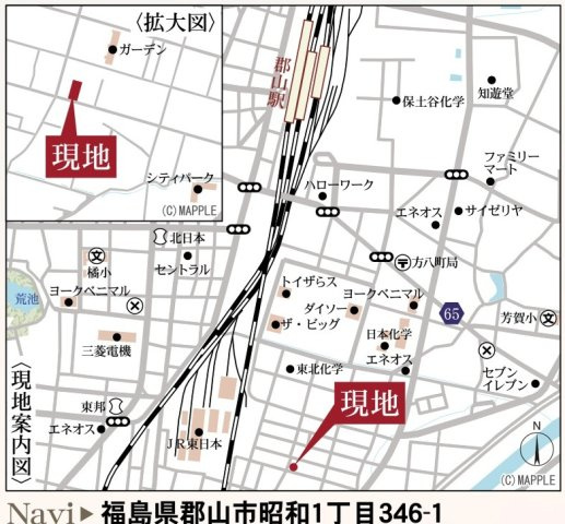 郡山市昭和1丁目第3　　　１号棟　　　小原田小学校、小原田中学区　の地図|案内図・拡大図