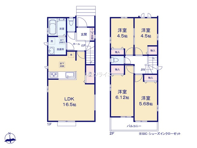 所沢市中新井３丁目　全2棟　新築戸建　ハートフルタウンの間取り