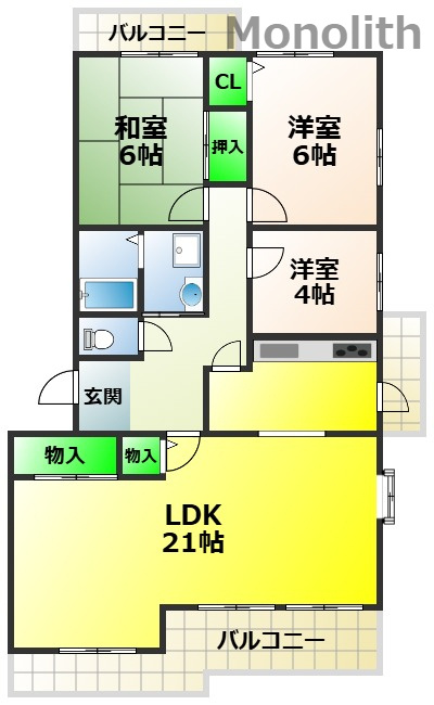 UR泉北城山台２丁15号棟の間取り