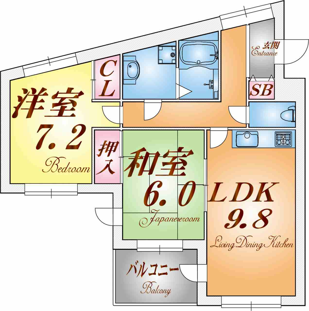 神戸市兵庫区荒田町３丁目の賃貸マンションの間取り