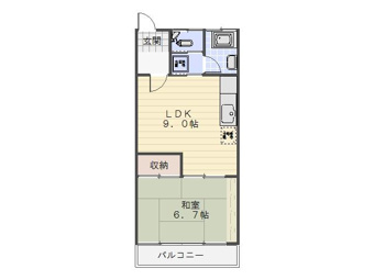 間取りはダイニングキッチン・和室の１DKタイプです！