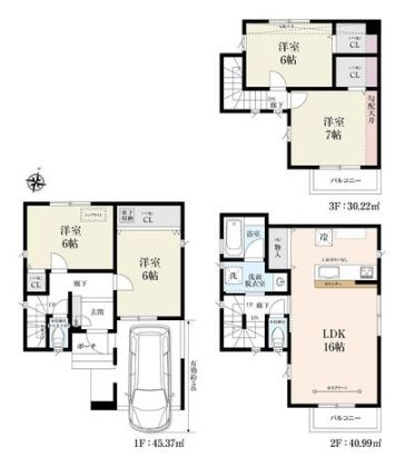 【間取り】 | 板橋区常盤台１丁目　新築戸建て　１号棟 | 全居室6帖以上を確保した4LDK。ゆとりある広々空間です