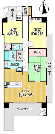 【間取り】 | エバーランドシティ新・泉北7番館 | ★東南角部屋！二面バルコニー！
