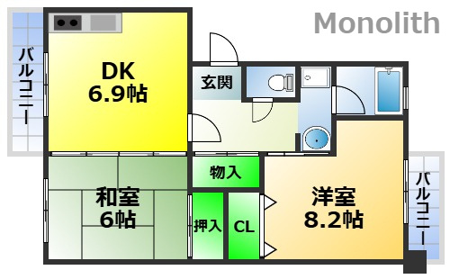 泉北鴨谷台３丁４号棟の間取り