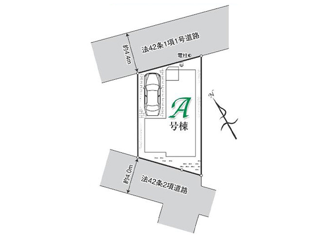 【区画図】 | 川越市寺尾　新築一戸建住宅　全1棟　（ふじみ野店） | 二面道路に面した開放的な立地。小学校やスーパーも近く便利です。