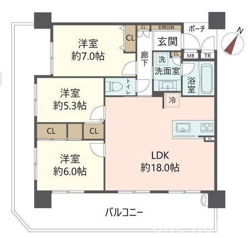 リーベルシティ淀川通の間取り|◆専有部分：78.55㎡、3LDK・角部屋・LDKは約18帖！