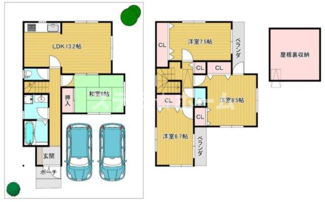 箕面市西小路3 中古戸建の間取り|4LDKの物件です
